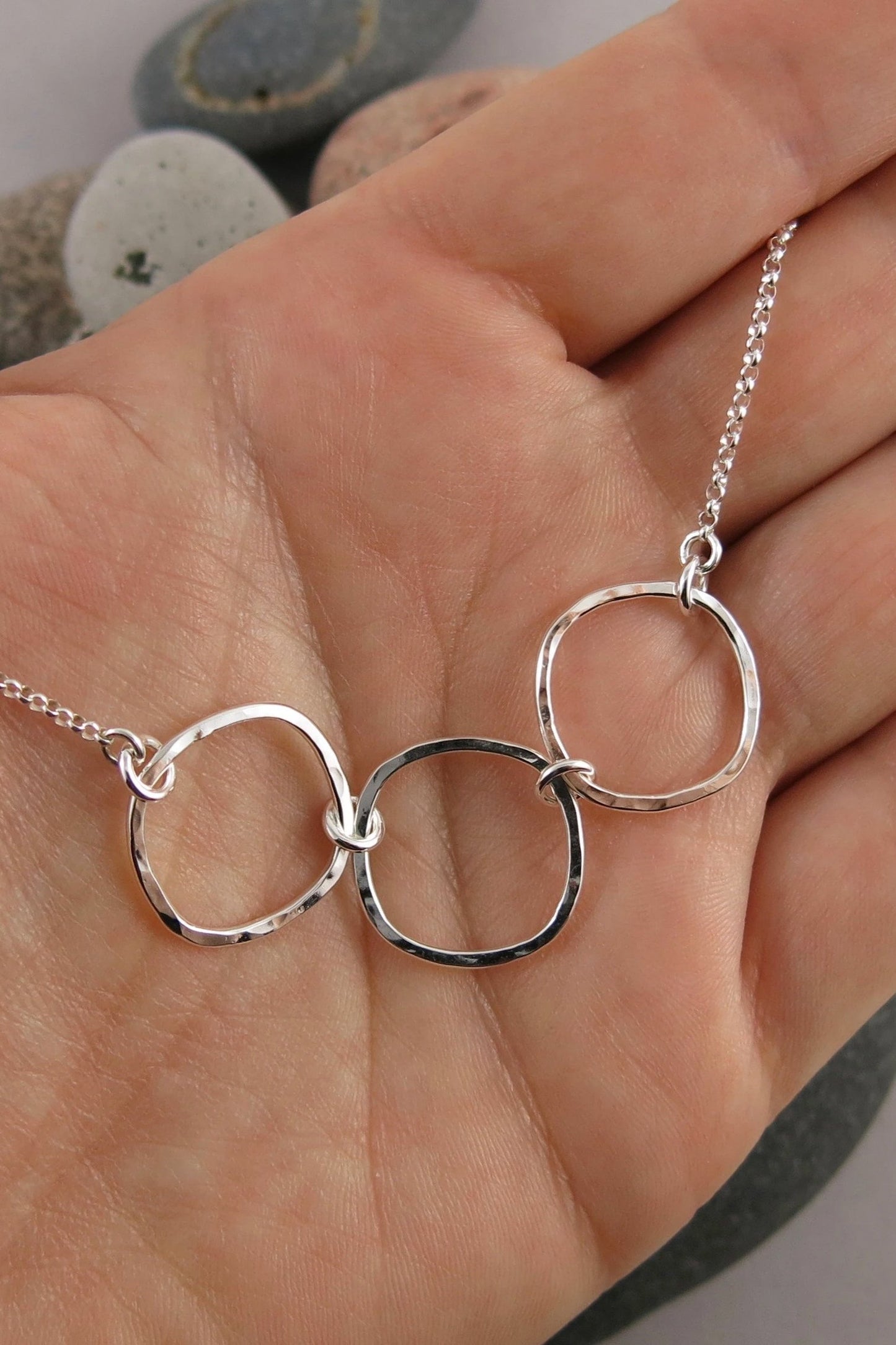 Soft Square Trio Necklace • Hammer Textured Sterling Silver with Rolo Chain