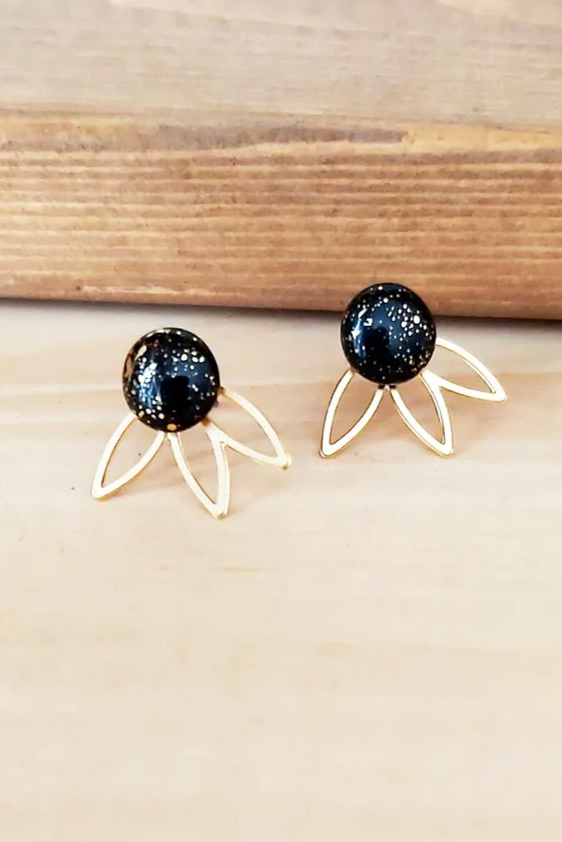 Ceramic with Flower Jacket Stud Earrings