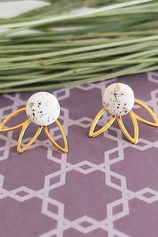 Ceramic with Flower Jacket Stud Earrings