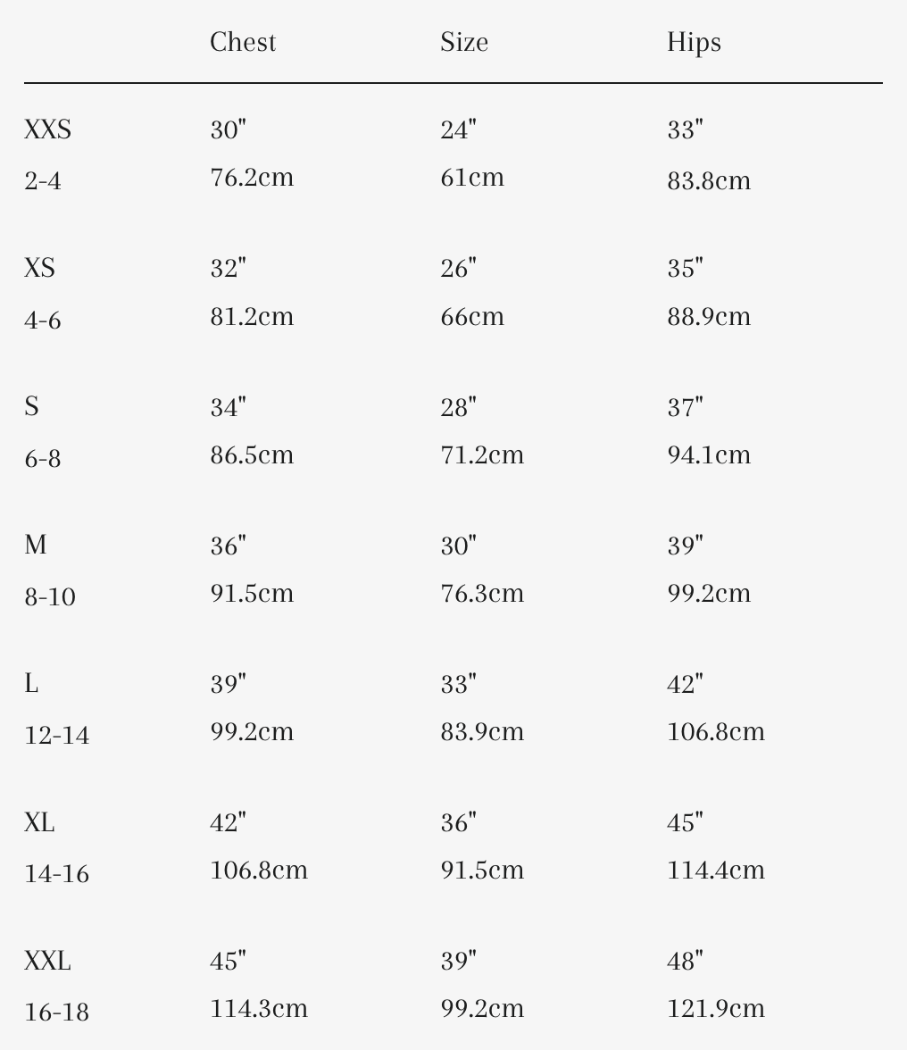 Kollontai Size Chart