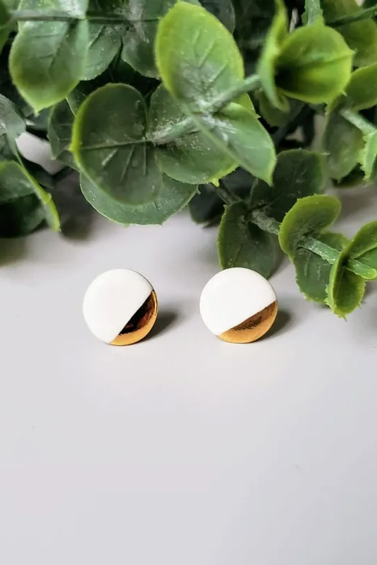 Round Ceramic and Gold Studs