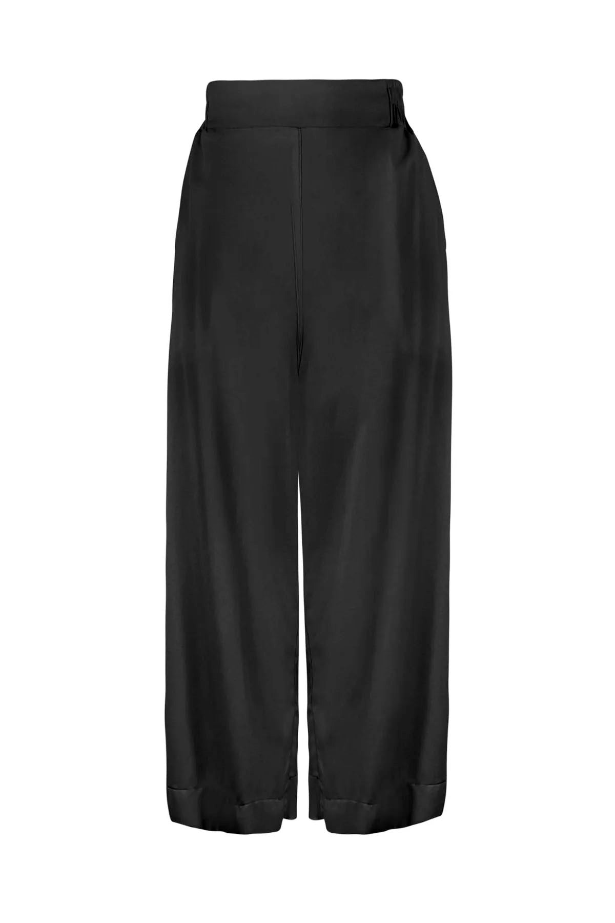 Glen Pants by Melow, Black, cropped, wide leg, elastic waist, side pockets, sizes 4-18, made in Montreal