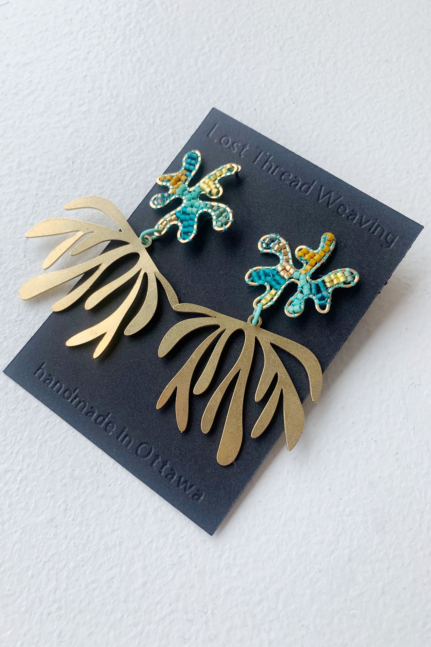 Squiggle Multicolour Studs w/ Brass Flower Dangle