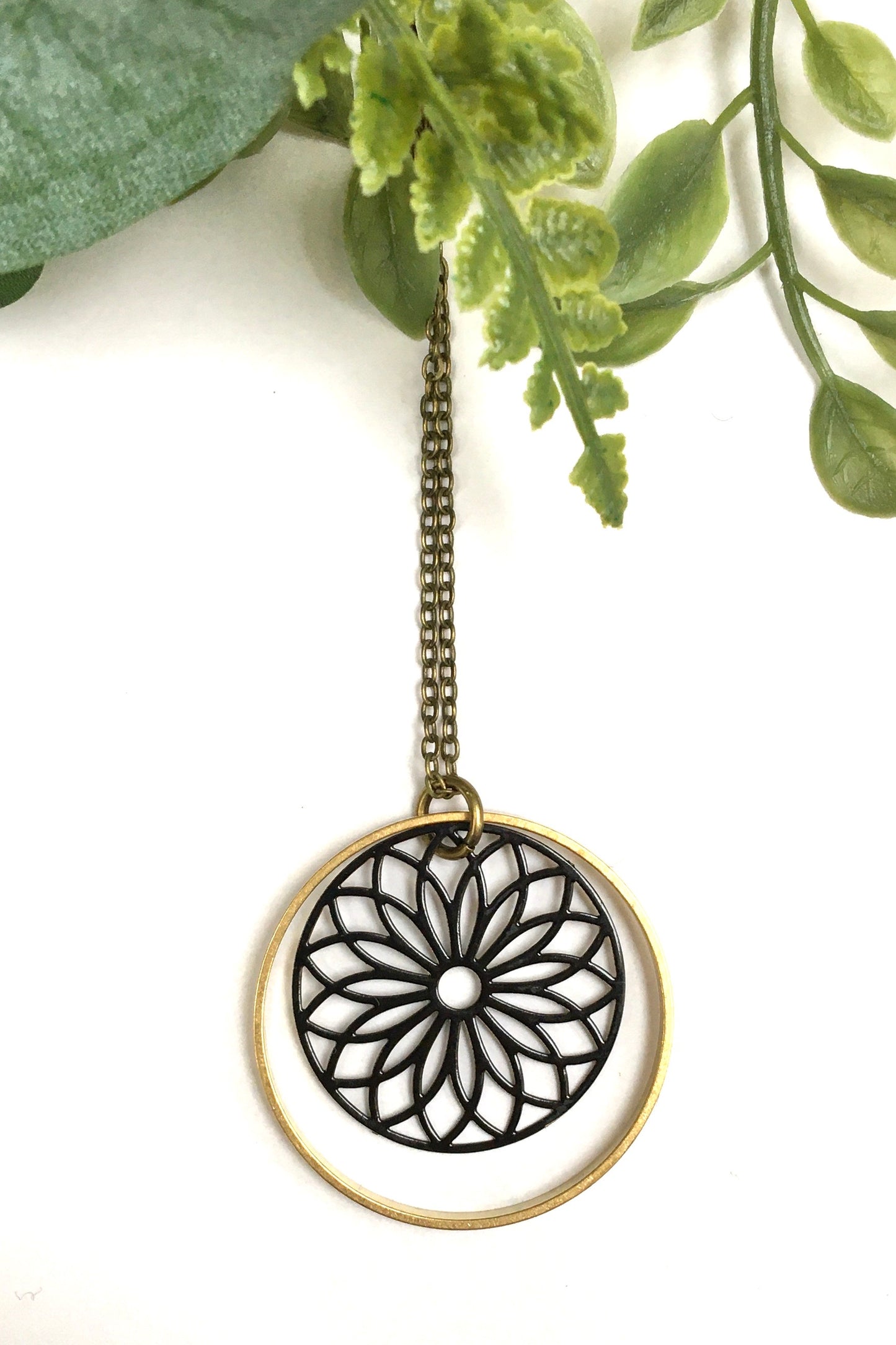 Filagree Brass Circle Necklace