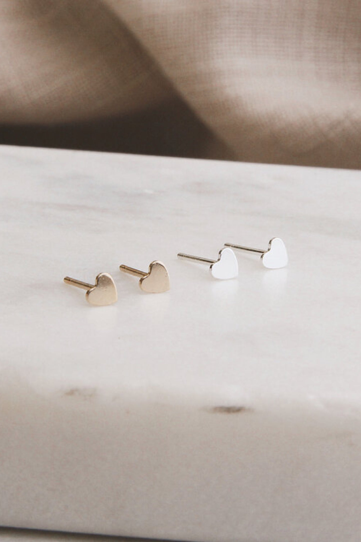 Mini Heart Studs by Katye Landry, 14k gold fill or 925. sterling silver, made in Ottawa