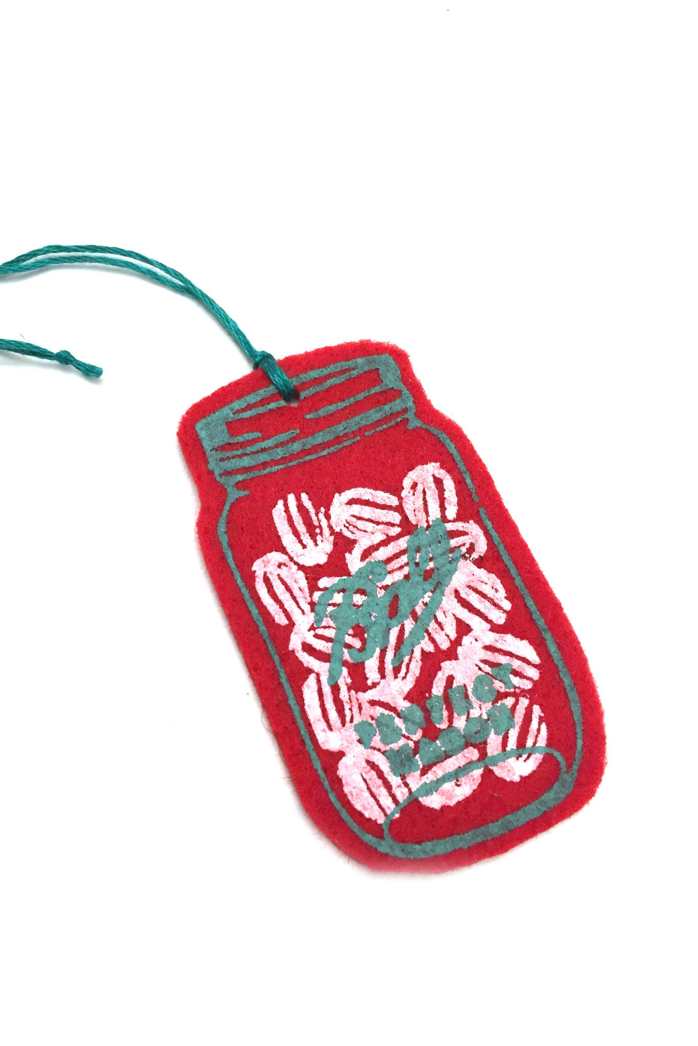 Red Felt Peppermint Mason Ball Jar ornament. Handmade in Ottawa, Canada