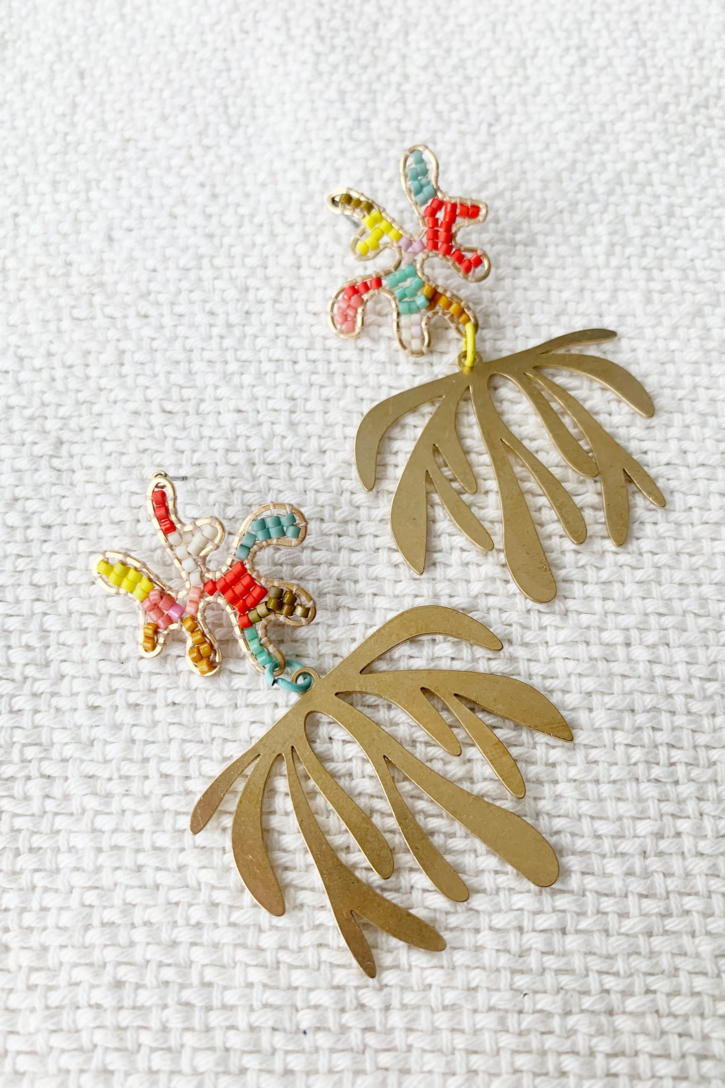 Squiggle Multicolour Studs w/ Brass Flower Dangle