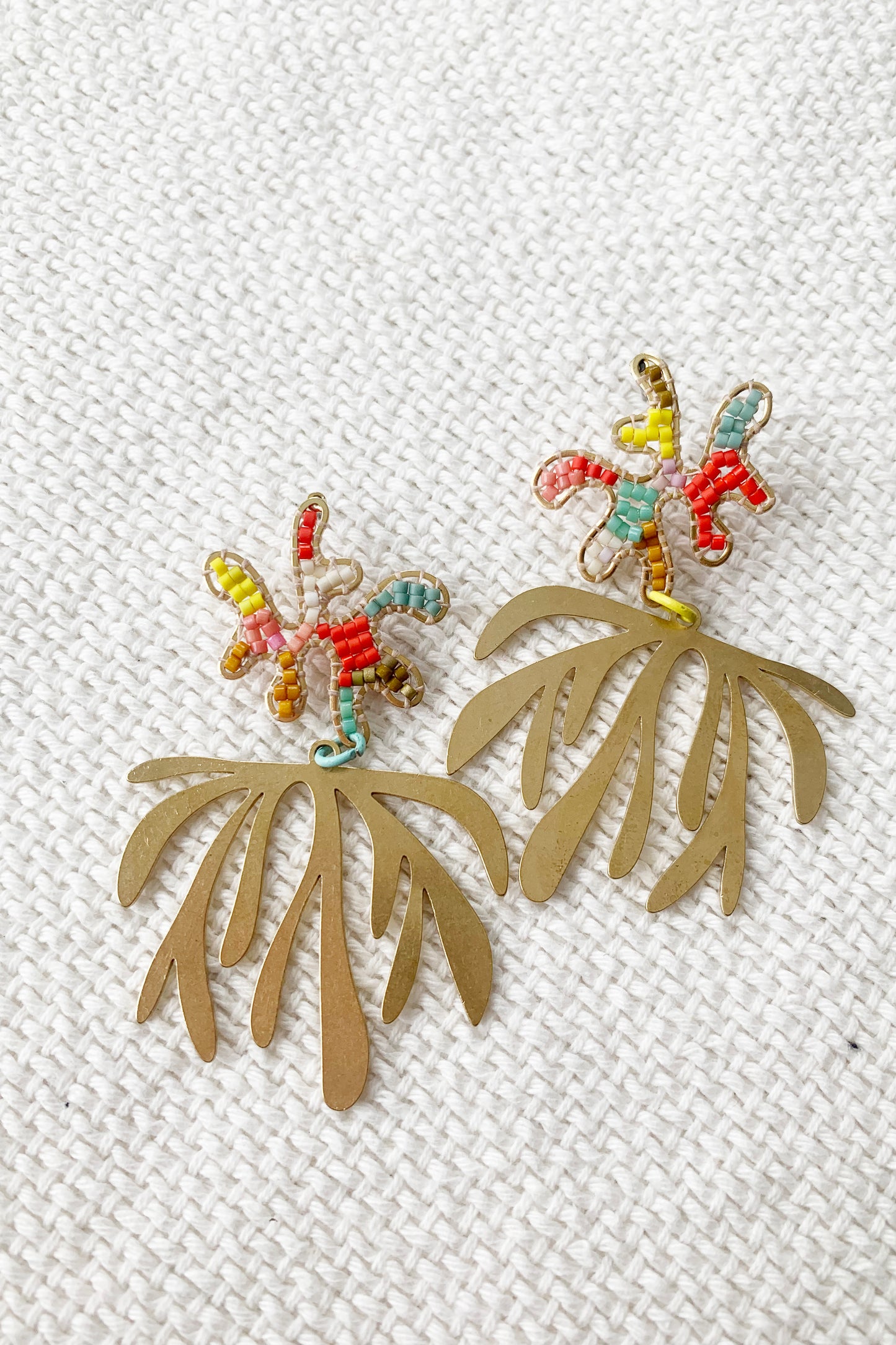 Squiggle Multicolour Studs w/ Brass Flower Dangle