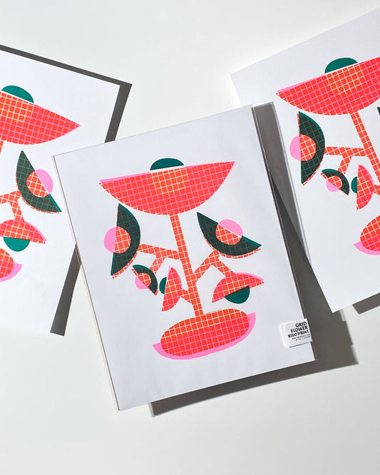 Grid Flowers • Modern Risograph Print