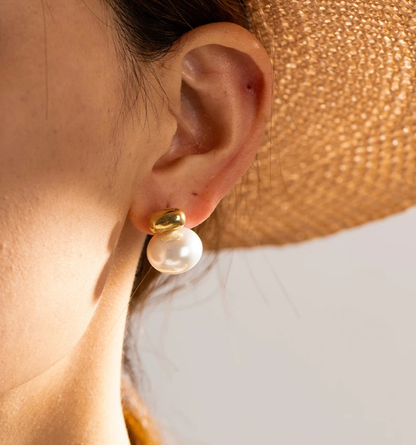 Pearl and Nugget Stud Earring- Steel and Glass