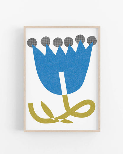 Big Blue Flower • Modern Risograph Print