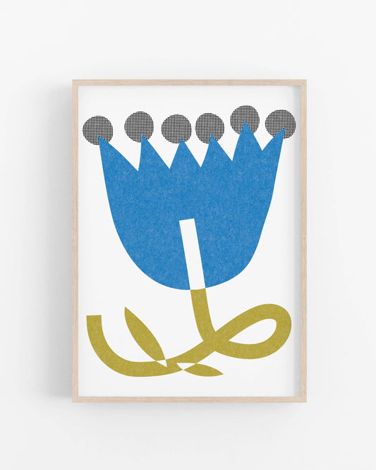 Big Blue Flower • Modern Risograph Print