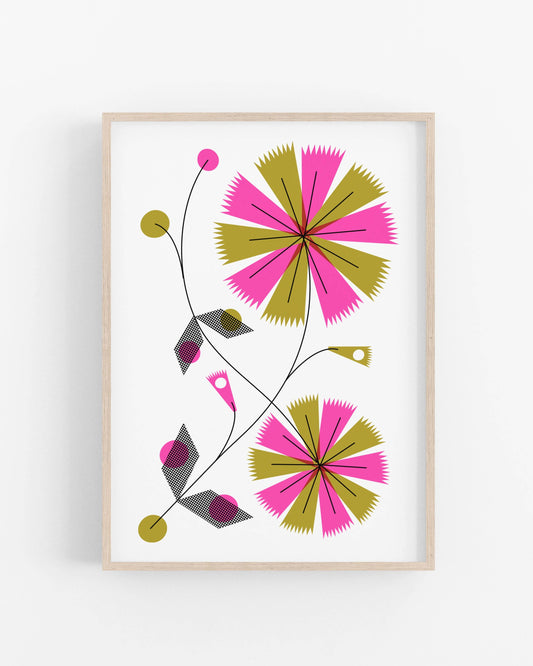 Pink Geo Flower • Modern Risograph Print