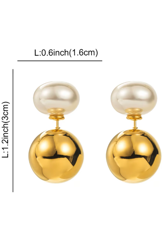 HoopLa Pearl and Ball earrings shown against a white background with measurements beside them
