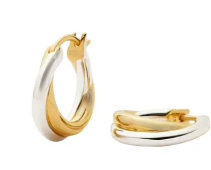 Intertwined Two Tone Huggie Hoop Earring- Steel 18K PVD