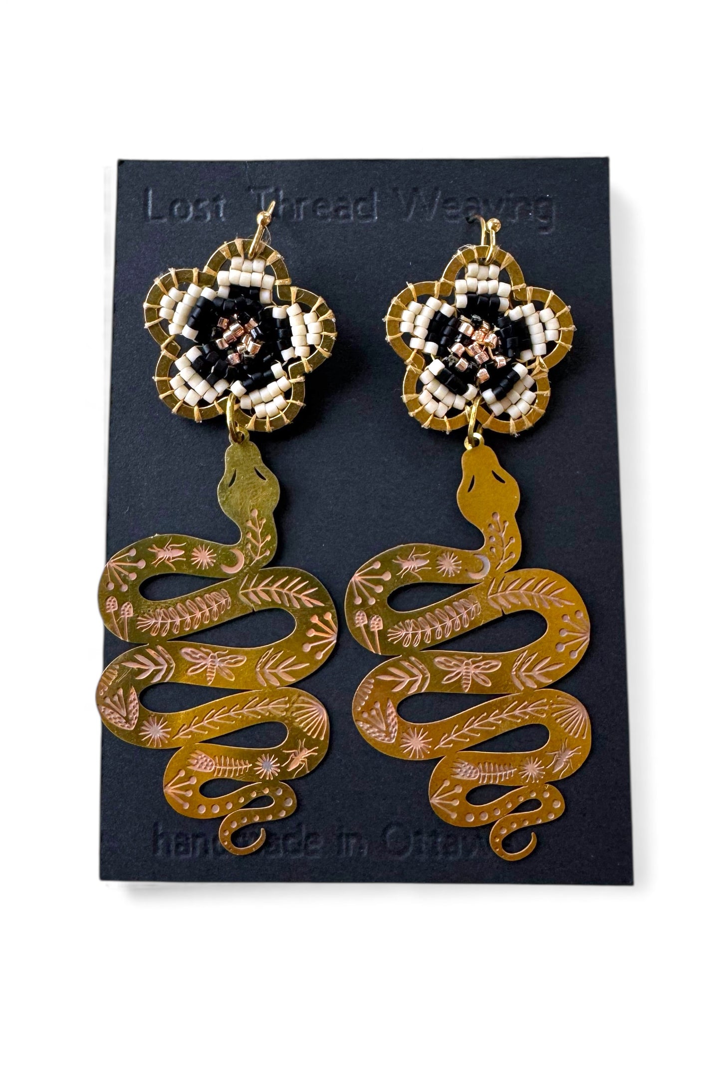 Blossom Dangle Earrings - Wide Brass Frame