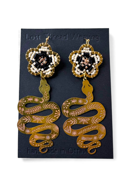 Blossom Dangle Earrings - Wide Brass Frame