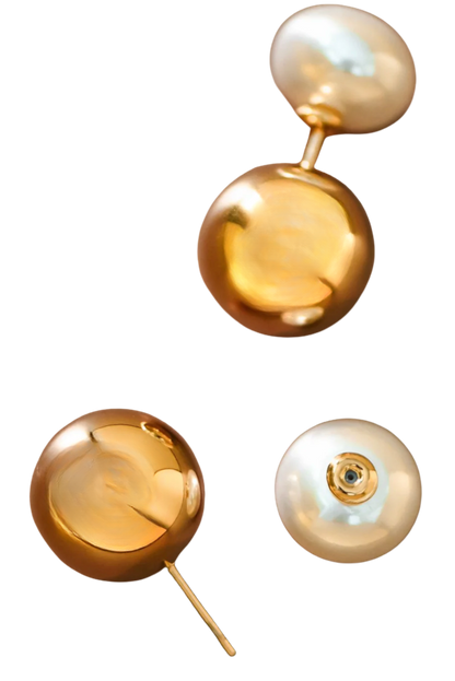 HoopLa Pearl and Ball earrings shown against a white background. 