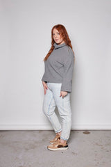 Sable Top by Tangente, Grey, cowl neck, cuffed drop sleeves, quilted fabric, loose fit, sizes XS to XXL, made in Ottawa