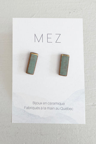 Gold Green rectangle studs