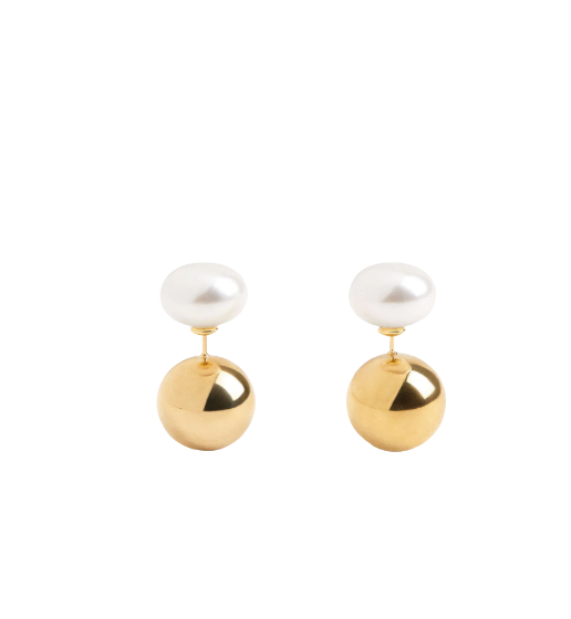 Pearl & Ball Earring- Stud Steel and Pearl