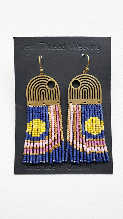 Geometric lines and curves raw brass and beaded earrings - MADE TO ORDER