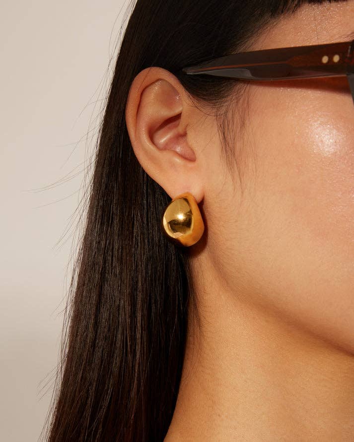 Puffy Hoop Crescent Moon Earring | PVD Waterproof 14K