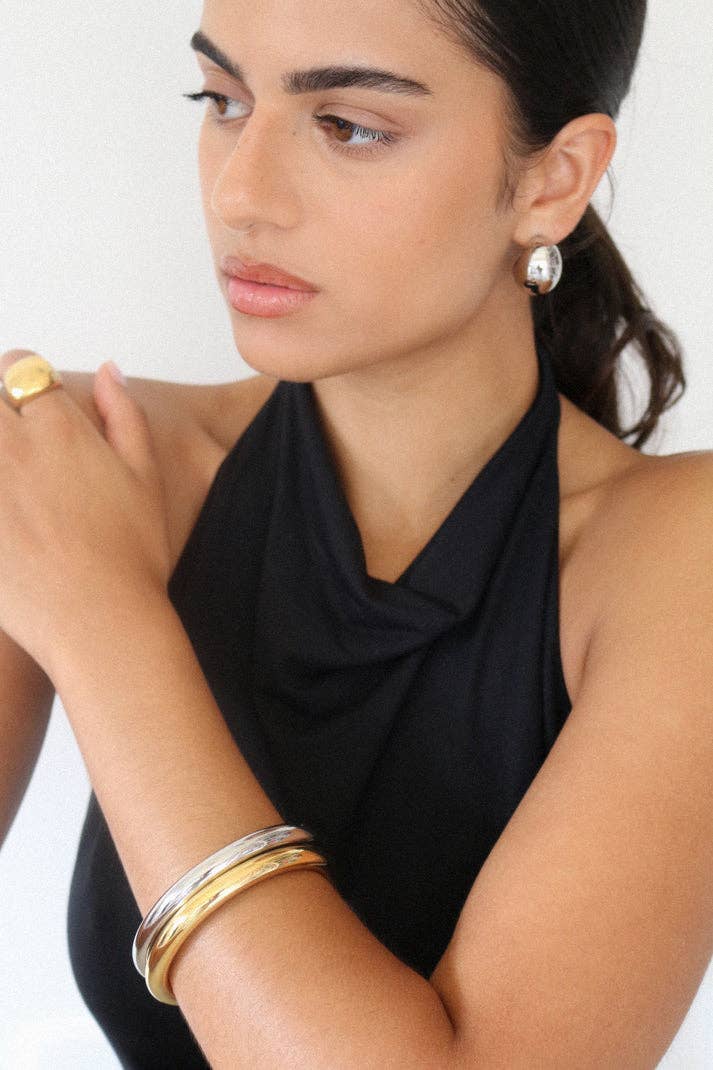 Puffy Hoop Crescent Moon Earring | PVD Waterproof 14K
