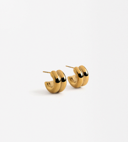 Puffy Double Hoop Earring | Steel Gold Huggie 