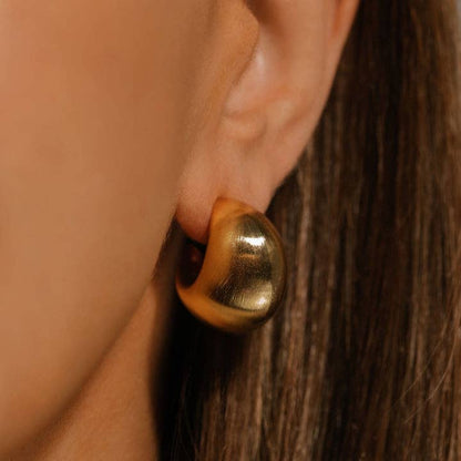 Puffy Hoop Crescent Moon Earring | PVD Waterproof 14K