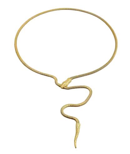 Serpentine Snake Lariat - PVD Gold Necklace- Waterproof