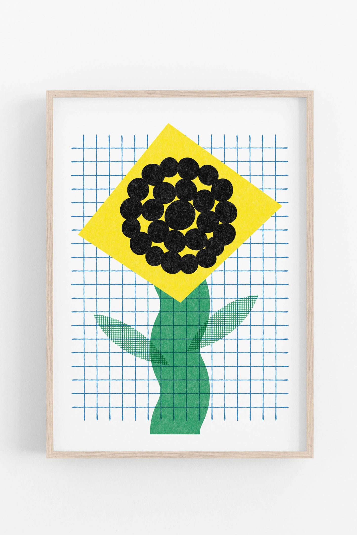 Grid Sunflower • Modern Risograph Print