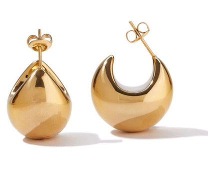 Puffy Hoop Crescent Moon Earring | PVD Waterproof 14K