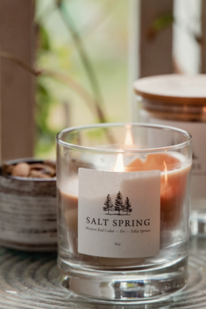 9oz Candle Glass-SALT SPRING - W. Red Cedar-Fir-Sitka Spruce