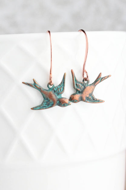 Copper Bird Earrings