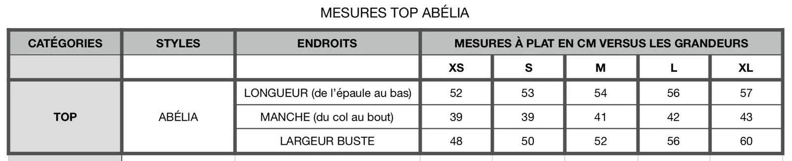 Kazak Abelia Top Size Chart