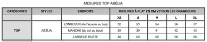 Kazak Abelia Top Size Chart