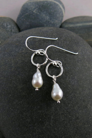 Pearl Moondrop Earrings • White freshwater pearls & 14K Gold-fill