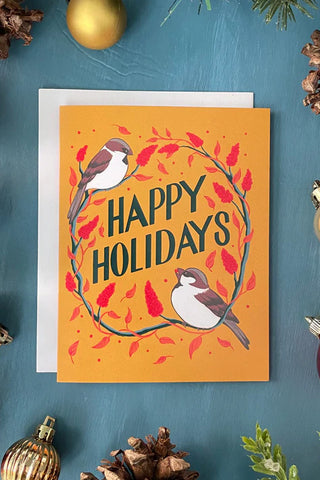Happy Holidays Sparrows and Sumac Card