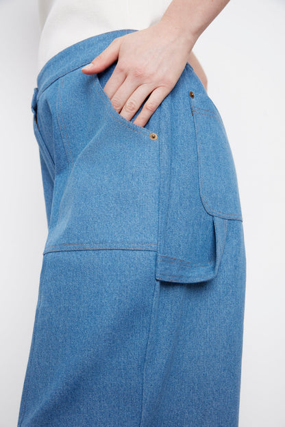 Close up detail of the carpenter loop on the Brooke Wide Leg Denim Pants by Julei
