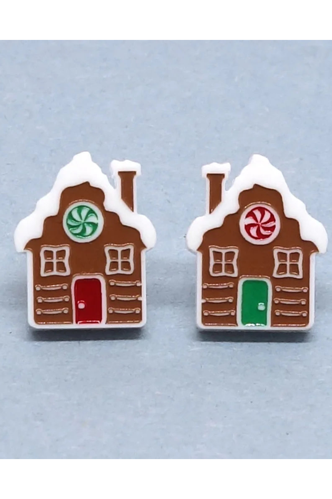Lili0877 Gingerbread House Stud Earrings