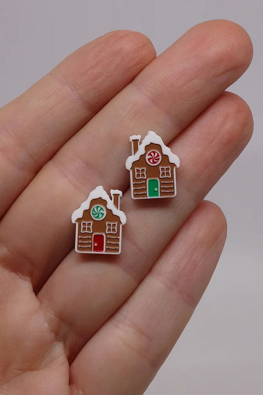 Lili0877 Gingerbread House Stud Earrings