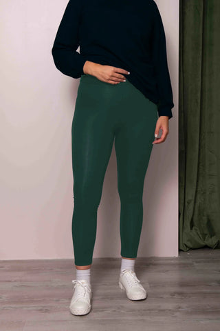 Calypso Leggings by Cherry Bobin, Green, high waist, organic cotton, bamboo rayon, eco-fabric, sizes XS to 3XL, made in Montreal