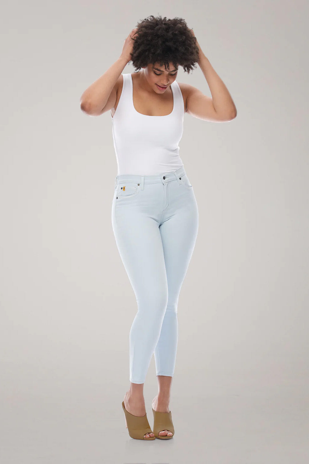 Eclipse RACHEL Classic Rise Skinny Yoga Jeans, pale blue, classic rise, skinny fit, cropped, travel denim, sizes 25-34, made in Canada