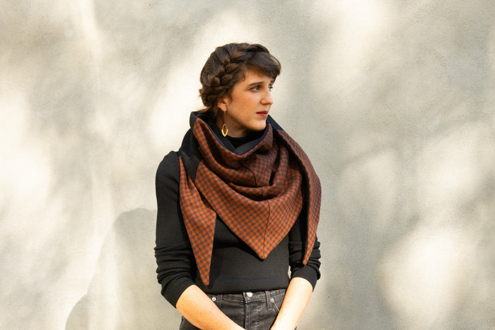 Jane Scarf by Kazak, Rust, wool exterior, soft knit interior, made in Montreal