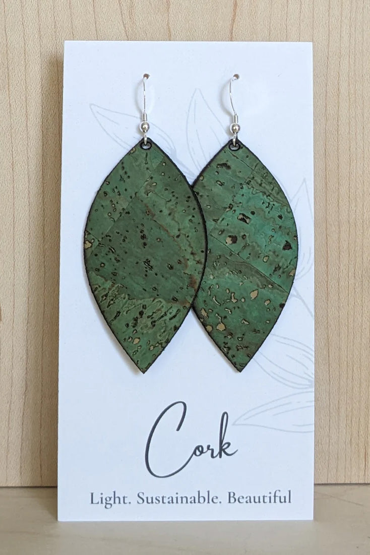 Leaf Shaped Cork Earrings - Several Colour Options