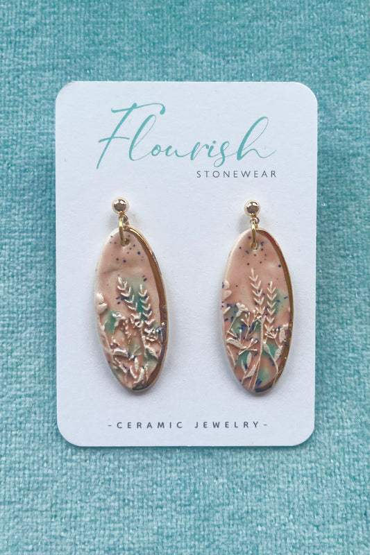 Pink Cattail Oval Dangle
