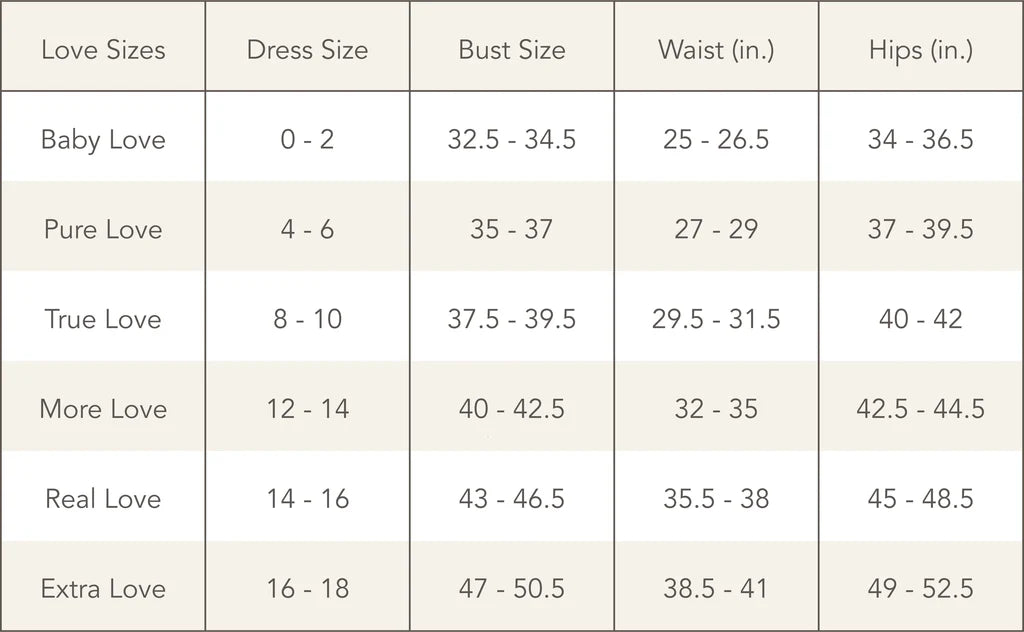 Stacey Martin Lifestyle Size Chart
