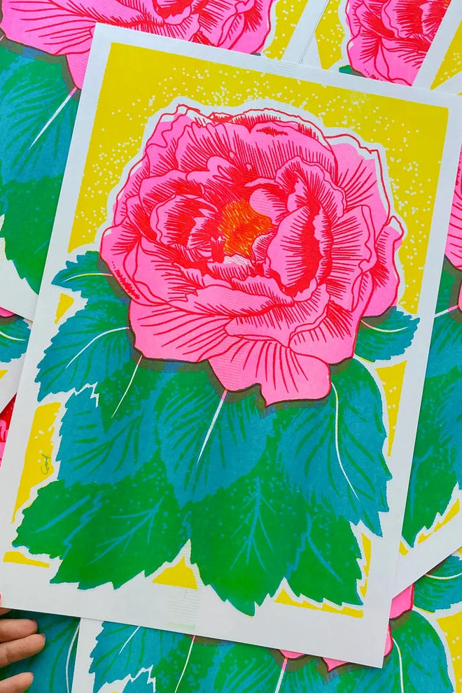 Peony Risograph Print