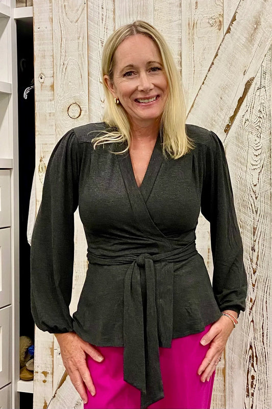Heather Black Bamboo Wrap Top